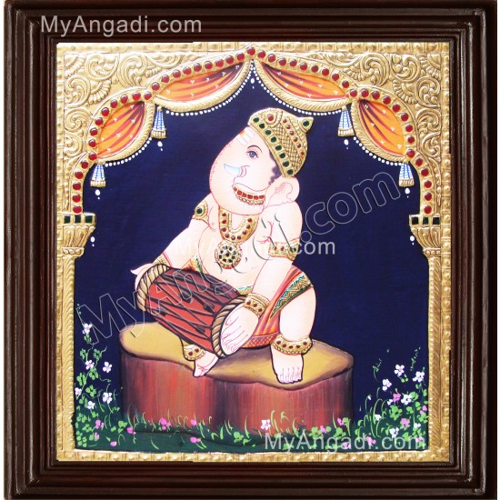 Nava Vinayakar Playing Music Tanjore Painting