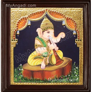 Nava Vinayakar Playing Music Tanjore Painting