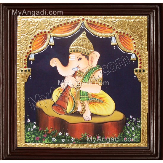 Nava Vinayakar Playing Music Tanjore Painting