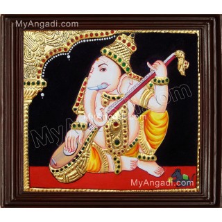 Nava Vinayakar Playing Music Tanjore Painting