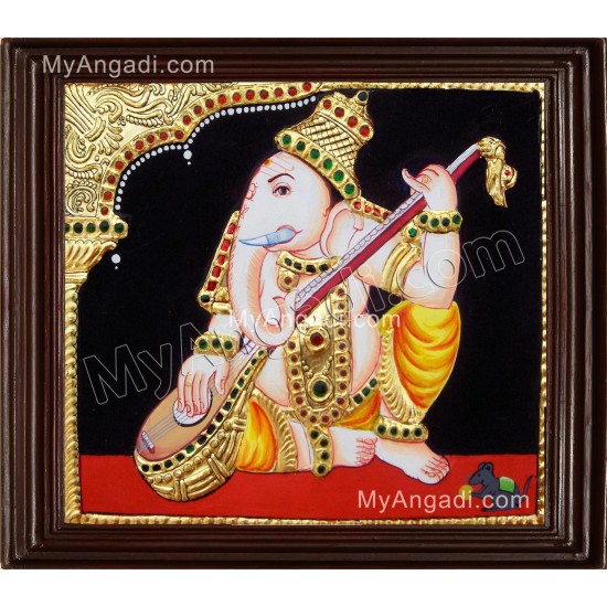 Nava Vinayakar Playing Music Tanjore Painting