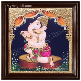 Nava Vinayakar Playing Music Tanjore Painting