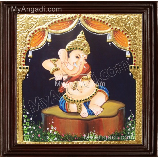 Nava Vinayakar Playing Music Tanjore Painting