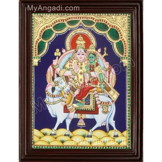 Pradosham Shiva Parvathi in Nandhi Tanjore Painting