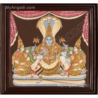 Ranganathar with Sridevi and Poodevi Tanjore Painting