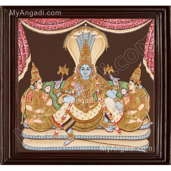 Ranganathar with Sridevi and Poodevi Tanjore Painting