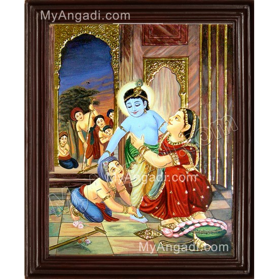 Krishna with Yasotha Tanjore Painting