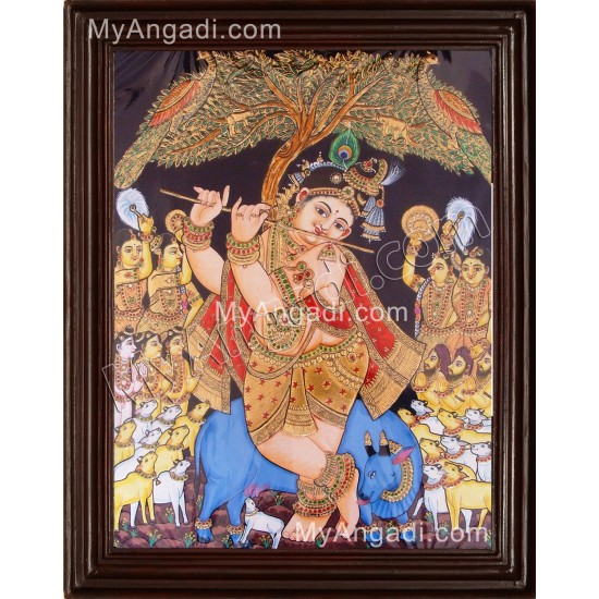 Krishna Playing Flute Tanjore Painting