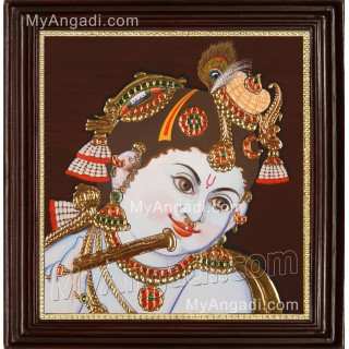 Face Krishna Playing Flute Tanjore Painting