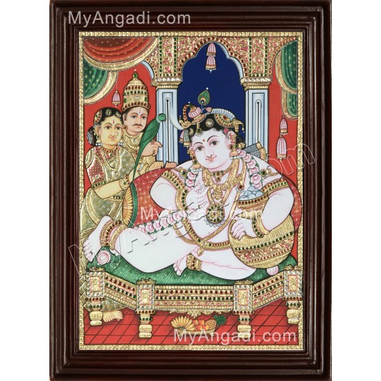 Krishna with Nanda Maharaja and Yasotha Tanjore Painting