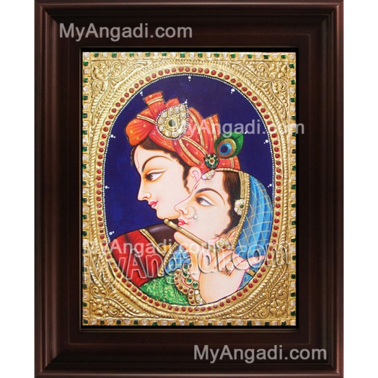 Oval Radha Krishna Tanjore Painting, Krishna Tanjore Painting