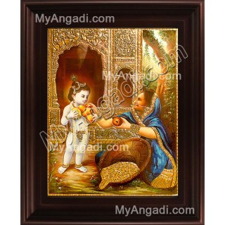 Palace Krishna Fruit Tanjore Painting, Krishna Tanjore Painting