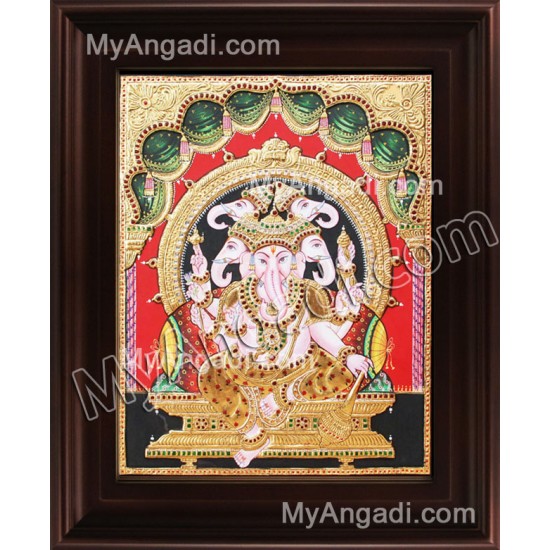 Panchamuga Ganesha Tanjore Painting, Ganesha Tanjore Painting