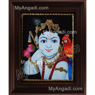 Parrot Krishna Tanjore Painting, Krishna Tanjore Painting