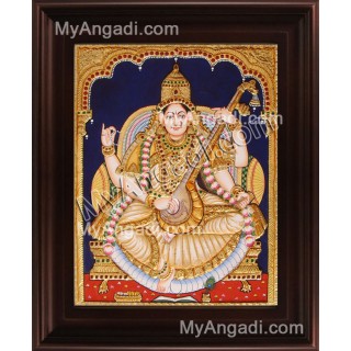 Saraswathi Tanjore Painting, Traditional Saraswathi Tanjore Painting