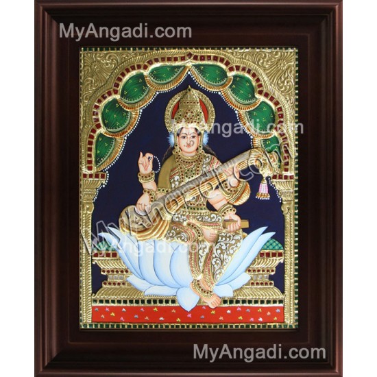 Saraswathi Tanjore Painting, Traditional Saraswathi Tanjore Painting