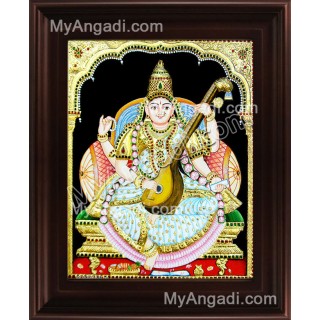 Saraswathi Tanjore Painting, Traditional Saraswathi Tanjore Painting