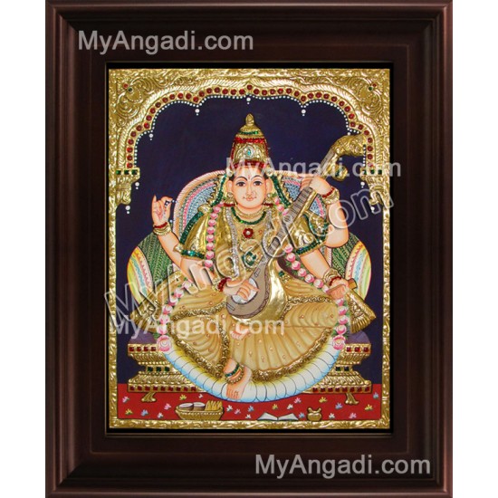 Saraswathi Tanjore Painting, Traditional Saraswathi Tanjore Painting