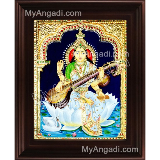 Saraswathi Tanjore Painting, Traditional Saraswathi Tanjore Painting Saraswathi Tanjore Painting, Traditional Saraswathi Tanjore Painting
