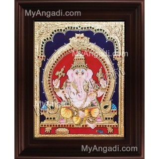 Straight Face Ganesha Tanjore Painting, Ganesha Tanjore Painting