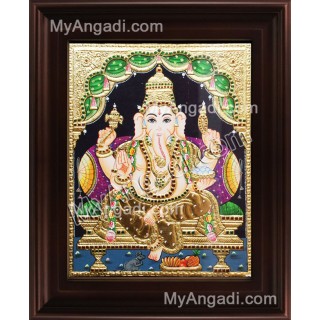 Straight Face Ganesha Tanjore Painting, Ganesha Tanjore Painting