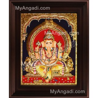 Straight Face Ganesha Tanjore Painting, Ganesha Tanjore Painting