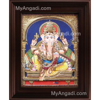 Straight Face Ganesha Tanjore Painting, Ganesha Tanjore Painting