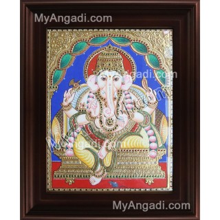 Straight Face Ganesha Tanjore Painting, Ganesha Tanjore Painting