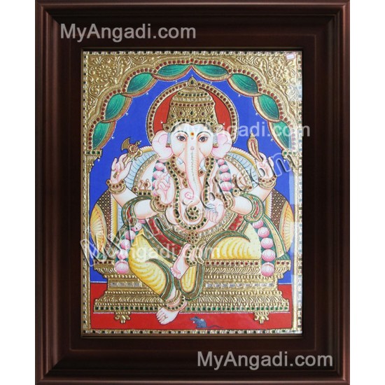 Straight Face Ganesha Tanjore Painting, Ganesha Tanjore Painting