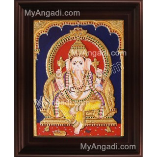 Straight Face Ganesha Tanjore Painting, Ganesha Tanjore Painting