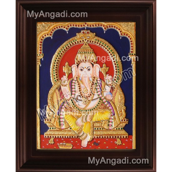 Straight Face Ganesha Tanjore Painting, Ganesha Tanjore Painting