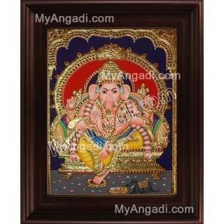 Straight Face Ganesha Tanjore Painting, Ganesha Tanjore Painting