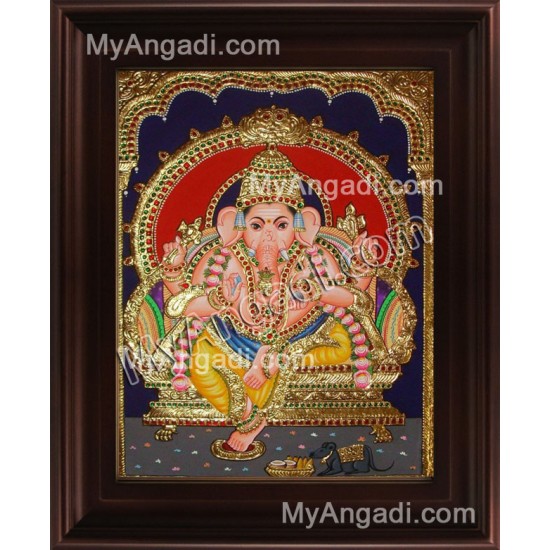 Straight Face Ganesha Tanjore Painting, Ganesha Tanjore Painting