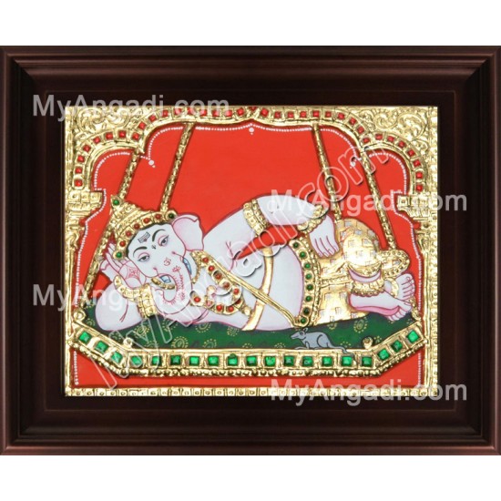 Swinging Ganesha Tanjore Painting, Ganesha Tanjore Painting