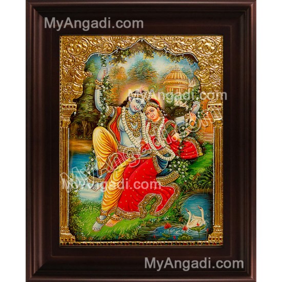 Swinging Radha Krishna Tanjore Painting, Krishna Tanjore Painting