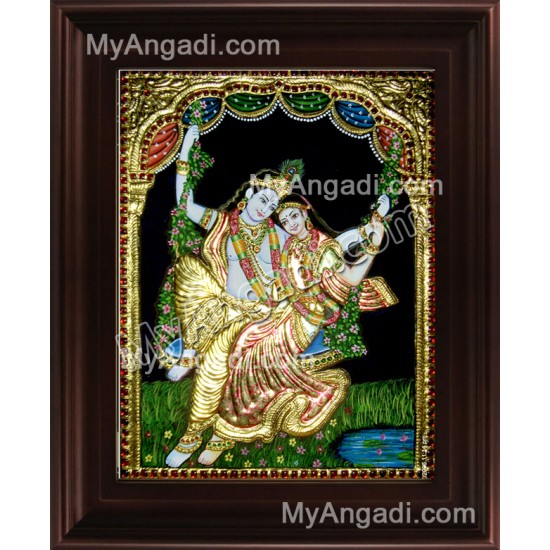 Swinging Radha Krishna Tanjore Painting, Krishna Tanjore Painting