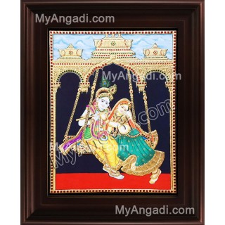 Swinging Radha Krishna Tanjore Painting, Krishna Tanjore Painting