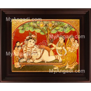 Tree Krishna Tanjore Painting, Krishna Tanjore Painting