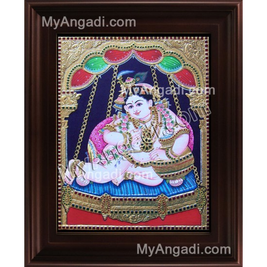 Unjal Krishna Tanjore Painting, Krishna Tanjore Painting