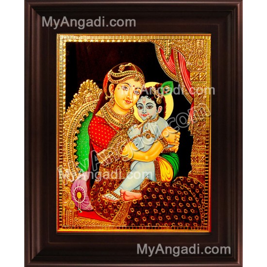 Yasodha Krishna Mother Tanjore Painting, Krishna Tanjore Painting Yasodha Krishna Mother Tanjore Painting, Krishna Tanjore Painting