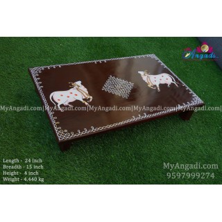 Teak Wood Manai with Pichwai Cow and Kolam