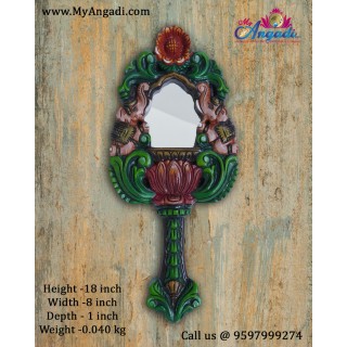 Vagai Wood Decorative Elephant Wall Decor Mirror/Hand Mirror