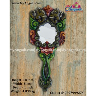 Vagai Wood Decorative Elephant Wall Decor Mirror/Hand Mirror