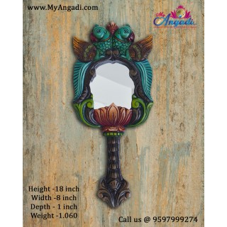 Vagai Wood Decorative Parrots Wall Decor Mirror/Hand Mirror