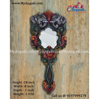 Vagai Wood Decorative Elephant Wall Decor Mirror/Hand Mirror