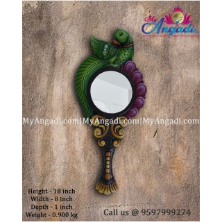 Vagai Wood Decorative Parrot Wall Decor Mirror/Hand Mirror