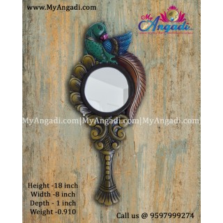 Vagai Wood Decorative Parrots Wall Decor Mirror/Hand Mirror
