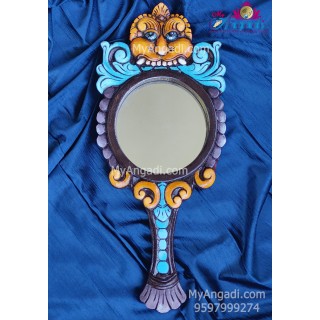 Vagai Wood Yazhi Decorative Hand Mirror