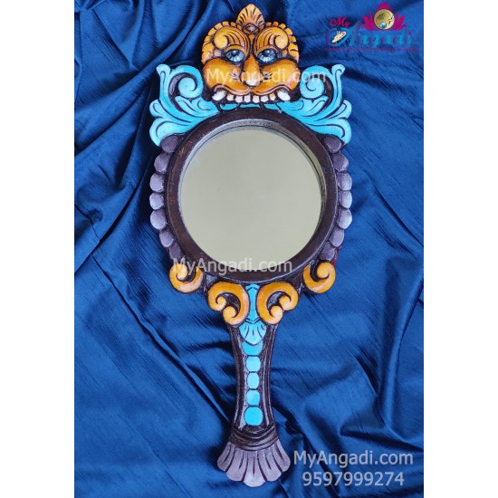 Vagai Wood Yazhi Decorative Hand Mirror