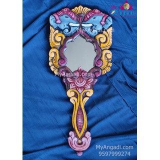 Vagai Wood Elephant Decorative Hand Mirror